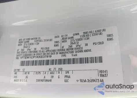 2019 Ford F-150 Xl from USA, damaged, VIN 1FTEW1CP1KKE37919
